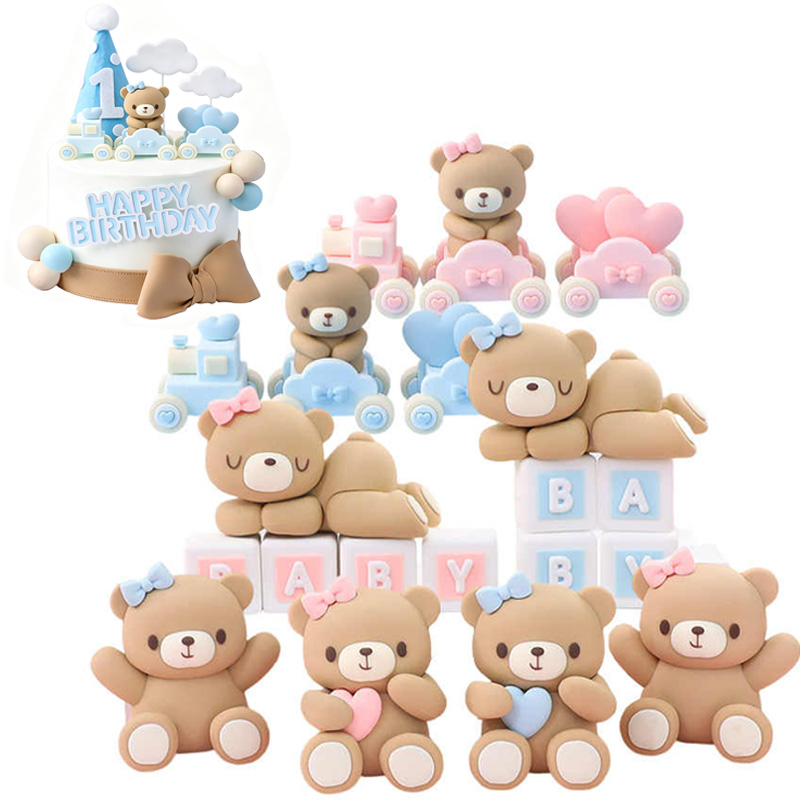 3D Pink Blue Bear Cake Topper  - Resin Art Baby recension och pris