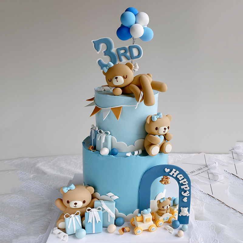 3D Pink Blue Bear Cake Topper  - Resin Art Baby recension och pris